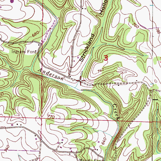 Topographic Map of Strickland Hollow, AL