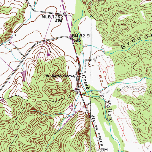 Topographic Map of Williams Cemetery, TN