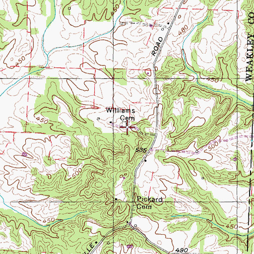 Topographic Map of Williams Cemetery, TN