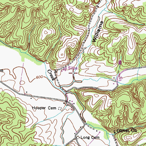 Topographic Map of Williams Hollow, TN
