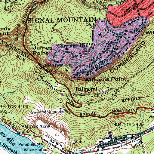 Topographic Map of Williams Point, TN