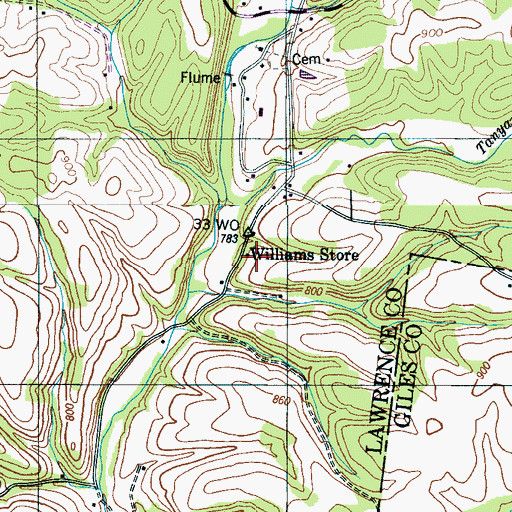 Topographic Map of Williams Store, TN