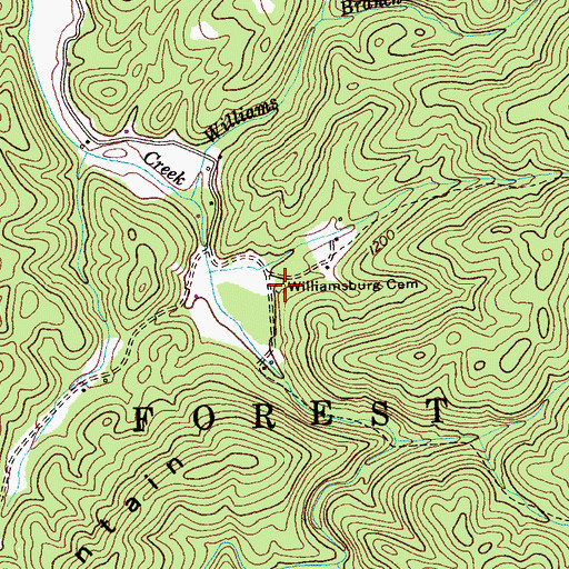 Topographic Map of Williamsburg Cemetery, TN