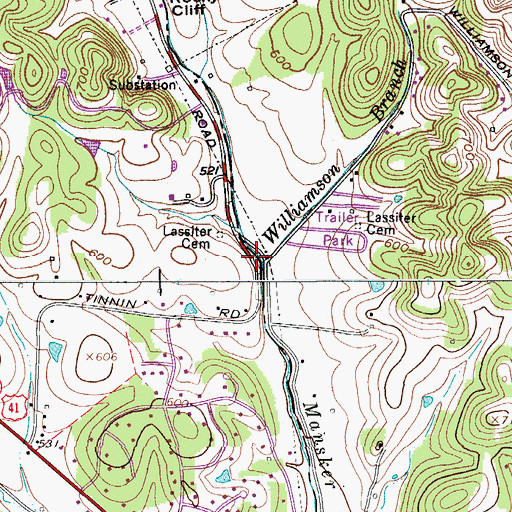 Topographic Map of Williamson Branch, TN