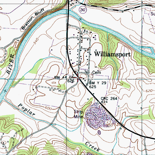 Topographic Map of Williamsport, TN