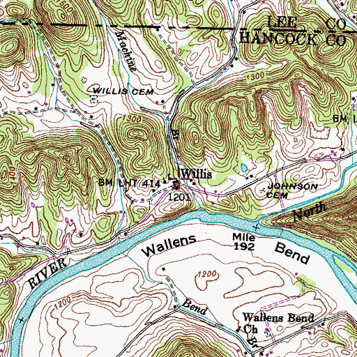 Topographic Map of Willis, TN
