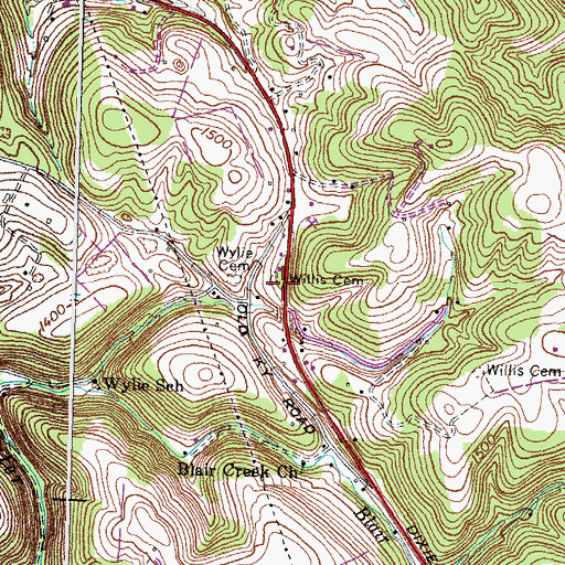 Topographic Map of Willis Cemetery, TN