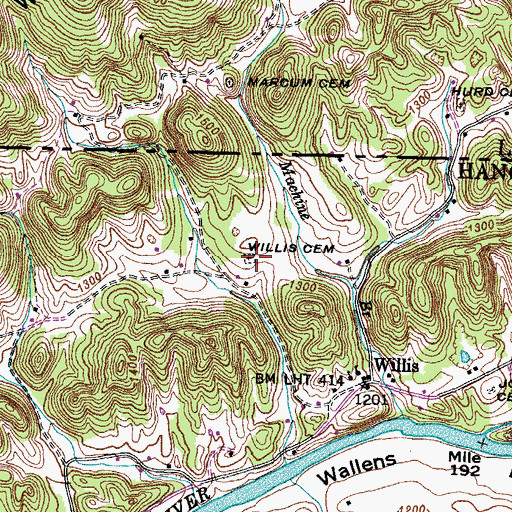 Topographic Map of Willis Cemetery, TN