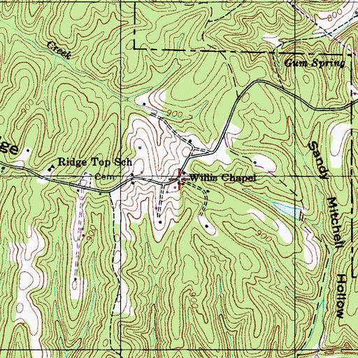 Topographic Map of Willis Chapel, TN