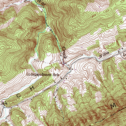 Topographic Map of Willis Creek, TN