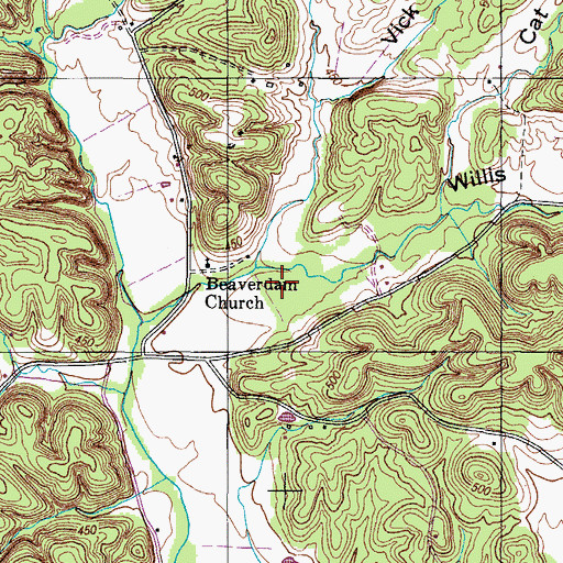 Topographic Map of Willis Hollow, TN