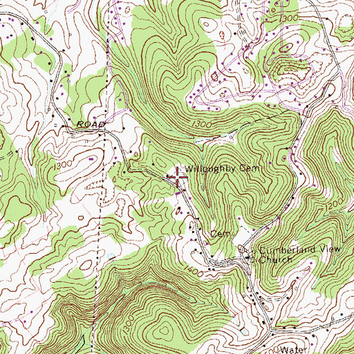 Topographic Map of Willoughby Cemetery, TN