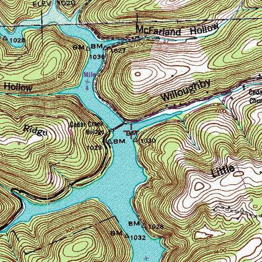 Topographic Map of Willoughby Hollow, TN