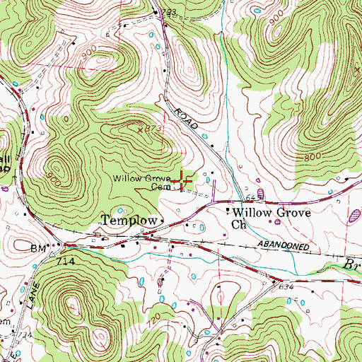 Topographic Map of Willow Grove Cemetery, TN