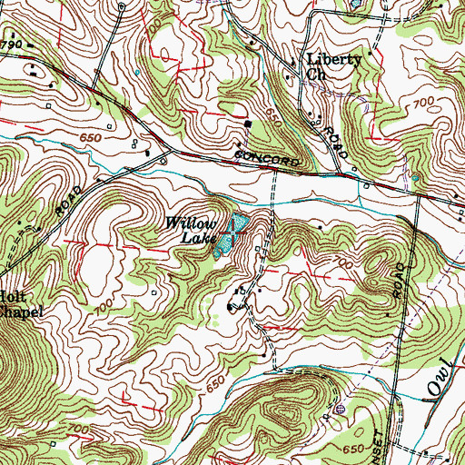 Topographic Map of Willow Lake, TN