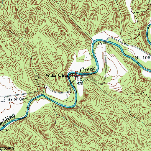 Topographic Map of Wills Chapel, TN