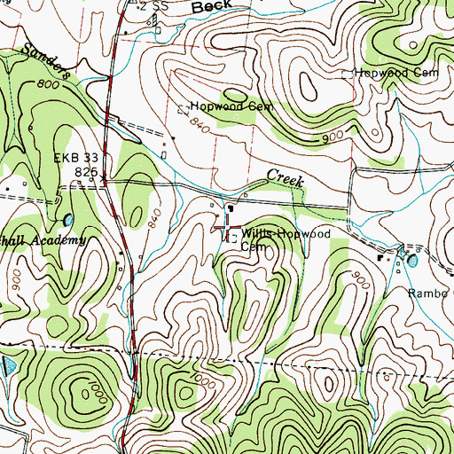 Topographic Map of Wills-Hopwood Cemetery, TN