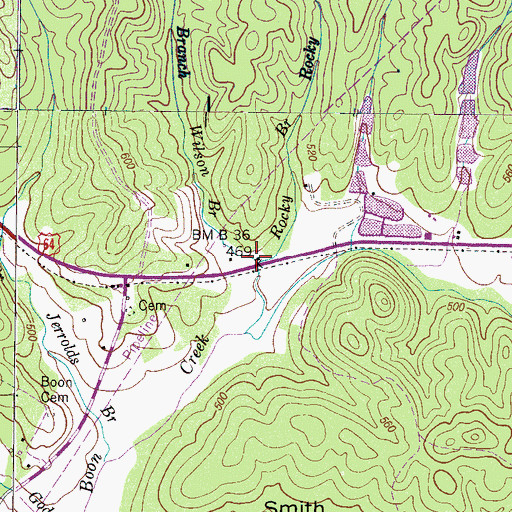 Topographic Map of Wilson Branch, TN