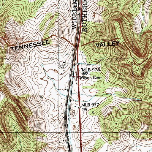 Topographic Map of Wilson Cemetery, TN