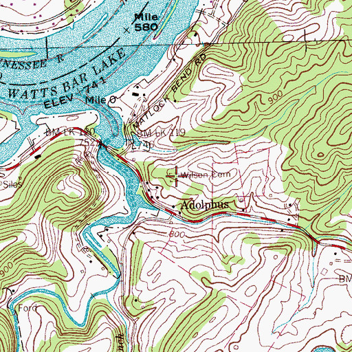 Topographic Map of Wilson Cemetery, TN