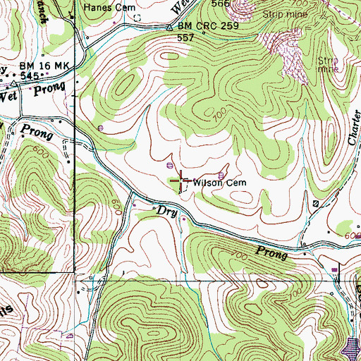 Topographic Map of Wilson Cemetery, TN