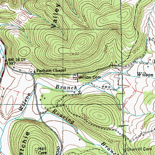 Topographic Map of Wilson Cemetery, TN