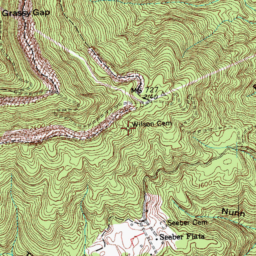 Topographic Map of Wilson Cemetery, TN