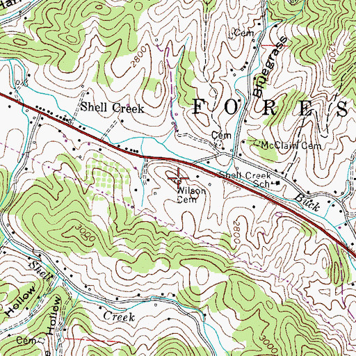 Topographic Map of Wilson Cemetery, TN