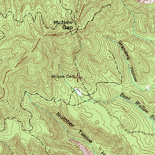 Topographic Map of Wilson Cemetery, TN