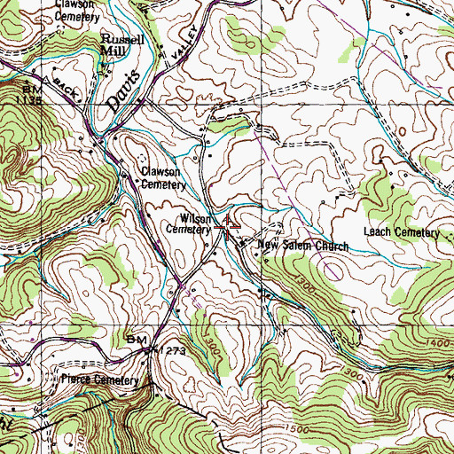 Topographic Map of Wilson Cemetery, TN