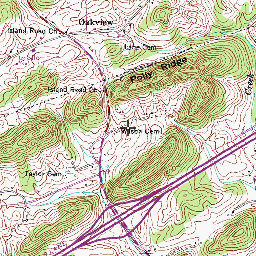 Topographic Map of Wilson Cemetery, TN