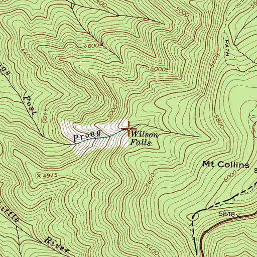 Topographic Map of Wilson Falls, TN