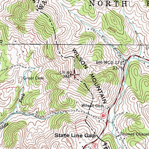 Topographic Map of Wilson Mountain, TN