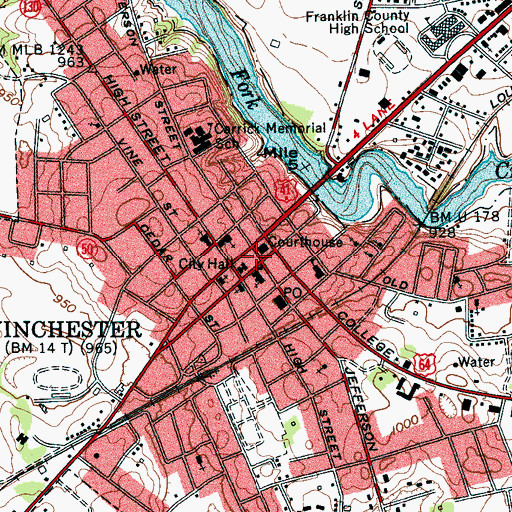 Topographic Map of Winchester, TN