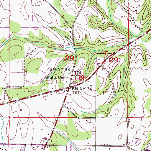 Topographic Map of Stutts Cemetery, AL