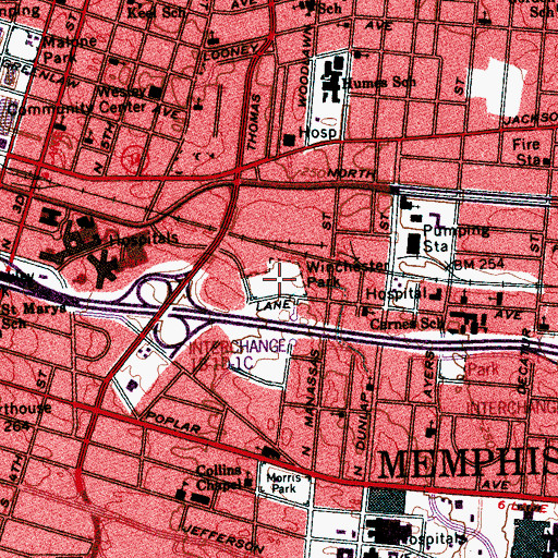 Topographic Map of Winchester Park, TN