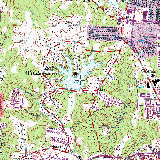 Topographic Map of Lake Windermere, TN