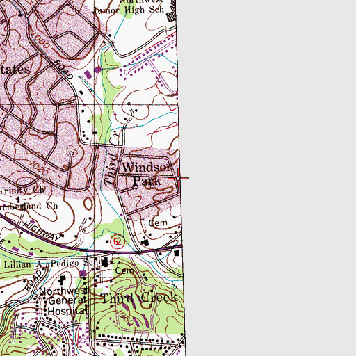 Topographic Map of Windsor Park, TN