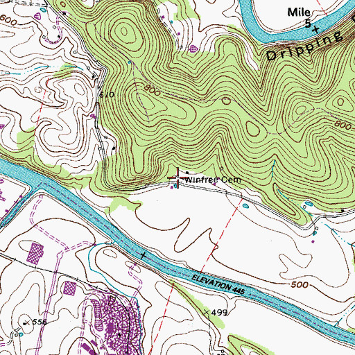 Topographic Map of Winfree Cemetery, TN