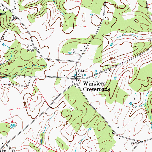 Topographic Map of Winklers Crossroads, TN