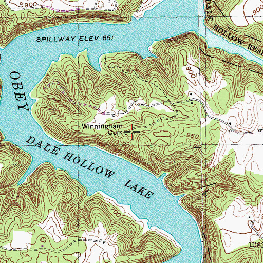 Topographic Map of Winningham Cemetery, TN