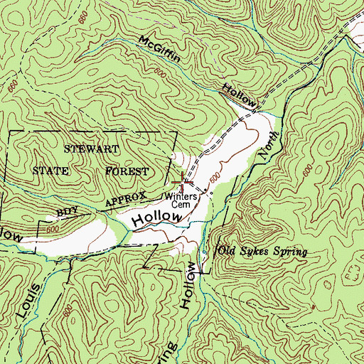 Topographic Map of Winters Cemetery, TN