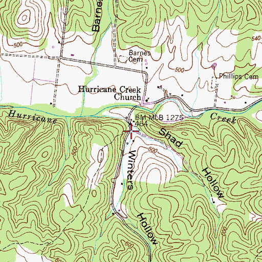 Topographic Map of Winters Hollow, TN