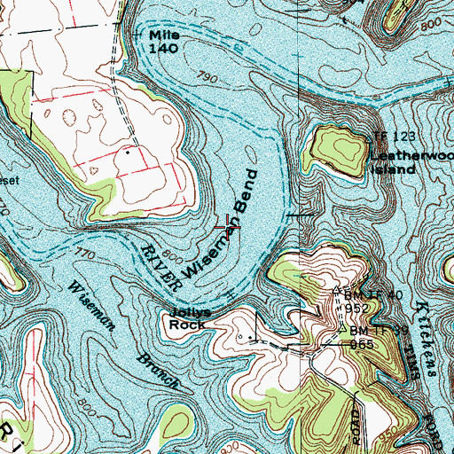 Topographic Map of Wiseman Bend, TN