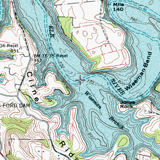 Topographic Map of Wiseman Branch, TN