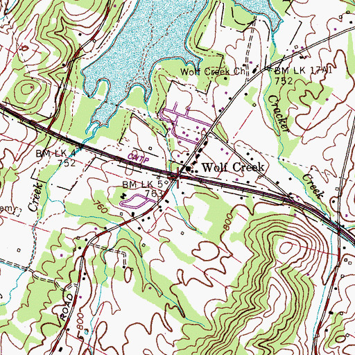 Topographic Map of Wolf Creek, TN