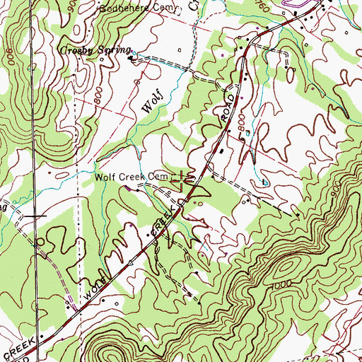 Topographic Map of Wolf Creek Cemetery, TN