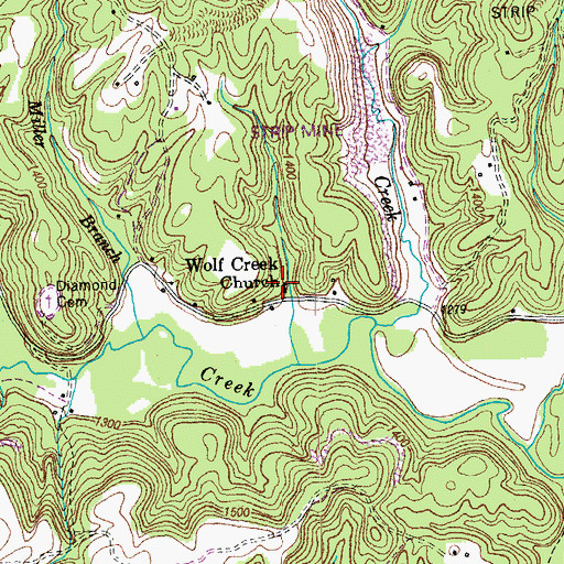 Topographic Map of Wolf Creek Church, TN