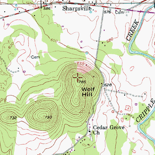 Topographic Map of Wolf Hill, TN