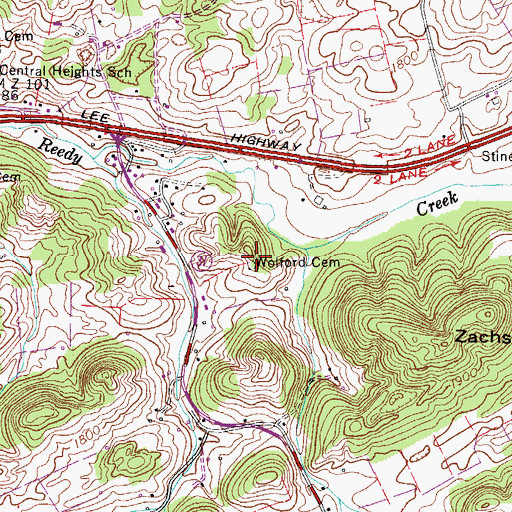 Topographic Map of Wolford Cemetery, TN